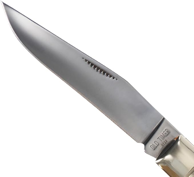 Old Timer 95OTB Genuine Bone Large Gunstock Trapper 7.3in S.S. Traditional Folding Knife with 3.1in Clip Point and Bone Handle for Outdoor Hunting Camping and EDC
