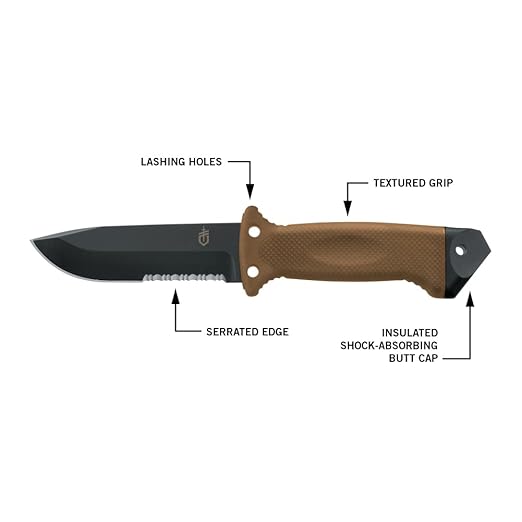 Gerber Gear LMF II Infantry Survival Knife Made in USA Military Grade Tactical Fixed Blade with Serrated Edge Shock Absorbing Handle Molle Sheath and Sharpener Coyote Brown