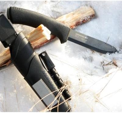 Morakniv Carbon Steel Fixed-Blade Bushcraft Survival Knife with Sheath and Fire Starter Black 4.3 Inch