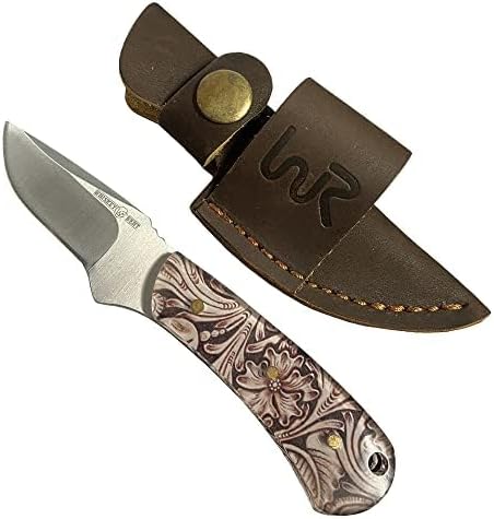 WHISKEY BENT HAT CO. Mini Skinner 440 Steel Fixed Blade Knife w/Leather Sheath (Tooled Leather)