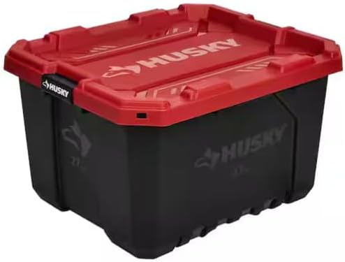*Husky* 27 Gallon Pro Grip Storage Tote Heavy Duty Container with Red Lid and Black Base Stackable Utility Box