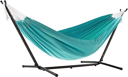 450lbs Capacity Double Hammock Adjustable Hammock Bed with 9ft Heavy Duty Steel Stand Includes Portable Carrying Case Easy Set up Aruba