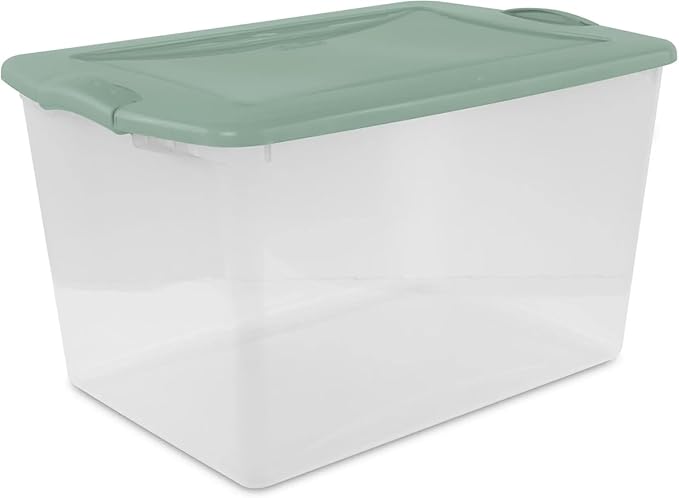 Storage Bin 66 Qt ClearView Latch Storage Box Plastic Stackable Bin with Latching Lid Plastic Container to Organize Clothes in Closet Clear BaseGreen Sage Lid 6-Pack