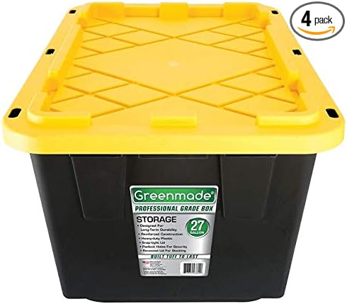Durabilt 27 Gal. Plastic Storage Tote Black/Yellow (Set of 4)