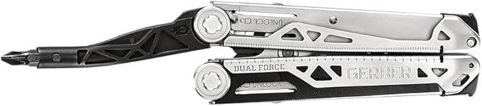 Gerber Gear Dual-Force Multitool - Heavy Duty Center Axis Driver Blunt Nose Pliers with Saw Wire Cutters Bit Storage and More - Multi