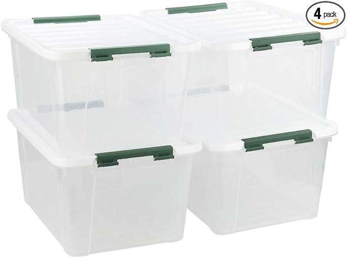 Gloreen 35 Quart Clear Storage Bins with Lid and Handle Multipurpose Stackable Plastic Storage Latches Box/Containersset of 4