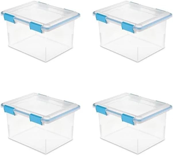 32 Quart Gasket Box - Clear Base and Lid Blue Aquarium (Set of 4) Blue-4.0 / United States