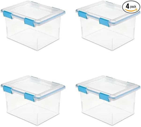 32 Quart Gasket Box - Clear Base and Lid Blue Aquarium (Set of 4) Blue-4.0 / United States