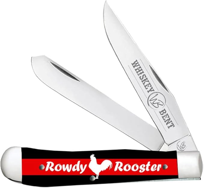 WHISKEY BENT HAT CO. Traditional Trapper Folding Pocket Knife 4.125 Closed Length 440C Stainless Steel Blades (Rowdy Rooster)