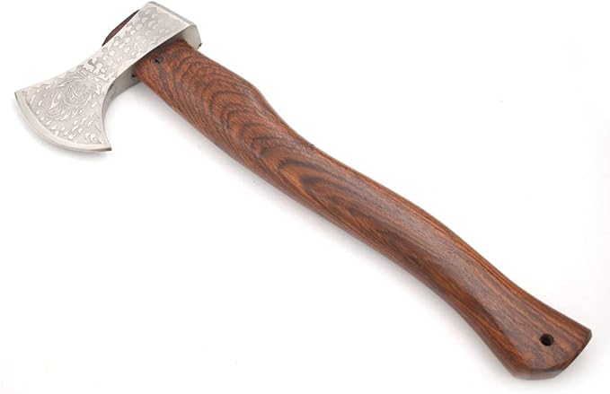 Hand Forged Viking Bearded Axe – 1075 High Carbon Steel Handmade Medieval Style Camping &amp Hunting Axe with Ash Wood Handle and Leather Sheath (Lion)