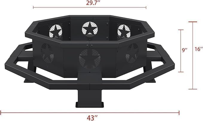 43 inch Large Fire Pit Outdoor Fire Pit with Heavy Duty Construction Wood Burning Fire Pits for Outside Octagonal Firepit for Camping Backyard Patio Black