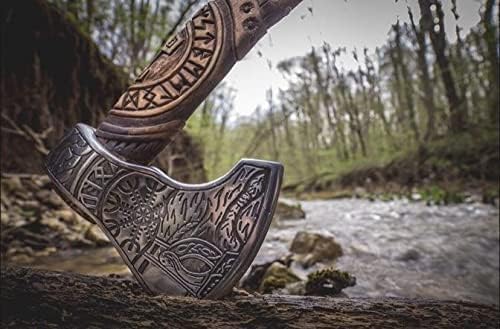 Custom Handmade Carbon Steel Viking AxeValentine's Day Gift Birthday Gift for him Leather Wrapped Handle and Leather Sheath (KH-005)