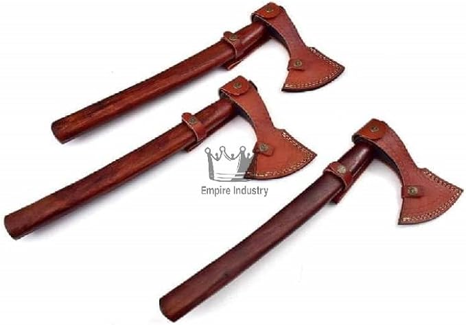 Set of 3 Handmade High Carbon Steel Ragnar Axes - Viking Axe - Valhalla Axe with Sheath - Viking Hatchet - Outdoor Tools by Empire Industry