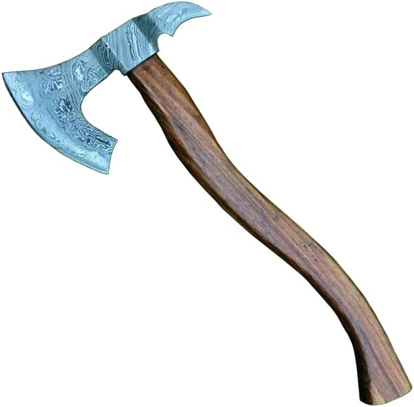 Handmade Damascus Axe – Custom Forged High Damascus Steel Axe for Camping Bushcraft &amp Collectors Gift