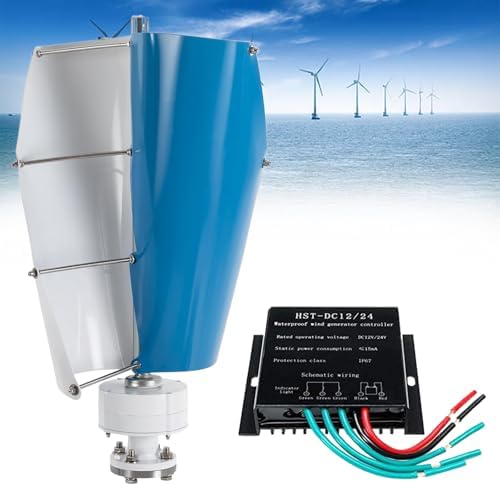 12000W Wind Turbine Generator Kit with MPPT Controller 12V/24V/48V Helical Magnetic Levitation 2-Blade Windmill for Home &amp Street Lighting Blue-24V Eco-Friendly Renewable Energy
