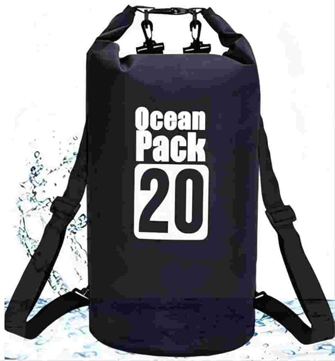 Outdoor PVC Waterproof Bag for Diving Drifting Single or Double Shoulder with Floating Waterproof Bag Swimming Waterproof Bucket Bag (Black2)