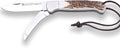 Joker Multifunction Hunting pocket folding Knife Canguro II 127 3.14 inches mova Stainless Steel Blade + Skinning Blade Olive Wood Handle or Stag Horn Fishing Tool Hunting Camping and Hiking (Sta