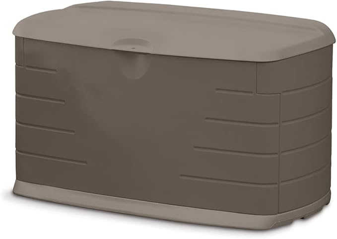 Rubbermaid Medium Resin Outdoor Storage Deck Box (73 Gal) Weather Resistant Brown Deck Organization for Home/Backyard/Pool Chemicals/Toys/Garden Tools/Porch/Patio Cushions