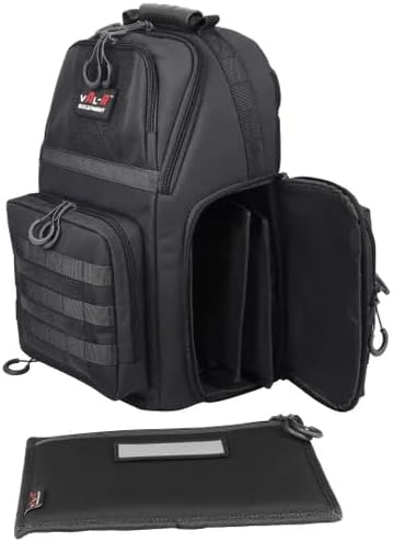 Val-R Tactical Pistol Range Backpack - Heavy Duty Shooting Range Bag with Internal Frame Multi-Pistol Storage Integrated Rain Cover and Lockable Zippers for Handguns and Ammo - Color: Black