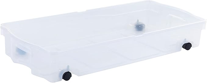 Rubbermaid 70 Quart Under the Bed Low Profile Storage Boxes with Dual Hinged Lids and Easy Rolling Caster Wheels Clear 2 Pack