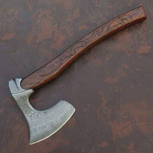 Axe Damascus Steel 17'' Rose Wood Handle TOMAHAWK HATCHED Axe
