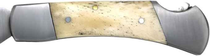 7 Handmade Folding Pocket Knife – 3 440 Stainless Steel Clip Point Blade – Silver Bolster – Genuine Leather Sheath Included (White Bone)