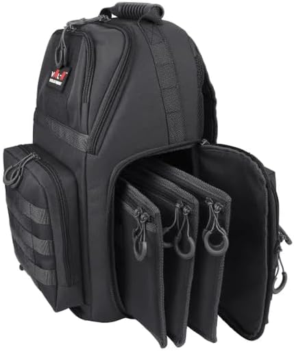 Val-R Tactical Pistol Range Backpack - Heavy Duty Shooting Range Bag with Internal Frame Multi-Pistol Storage Integrated Rain Cover and Lockable Zippers for Handguns and Ammo - Color: Black
