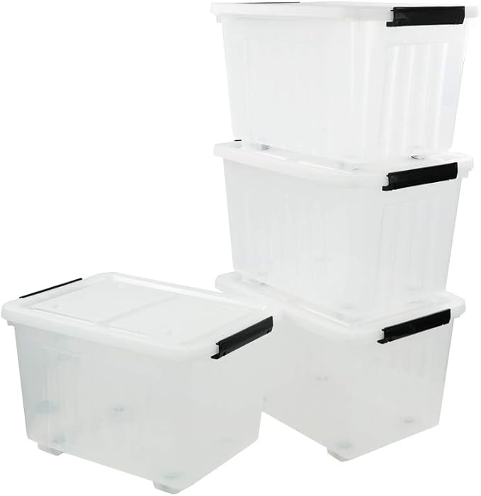4-Pack Clear Plastic Storage Bins with Lid 42 L Large Plastic Storage Box