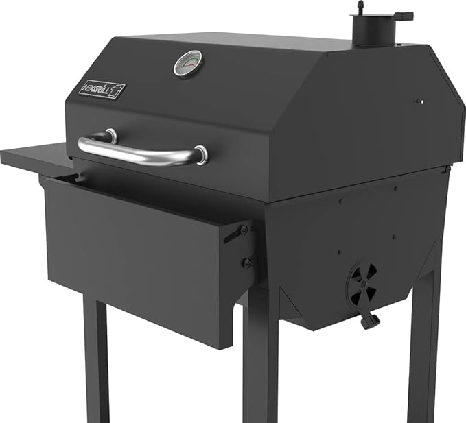 Nexgrill 22 Barrel Charcoal Grill with Side Shelf 550 SQ In Cooking Space Adjustable Chimney Air Dampers Temperature Gauge Warming Rack Smoker Grill for Camping Picnics and More - 810-0025