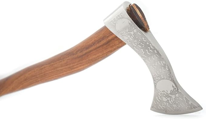 Hand Forged Viking Bearded Axe – 1075 High Carbon Steel Handmade Medieval Style Camping &amp Hunting Axe with Ash Wood Handle and Leather Sheath (Mean Skull)