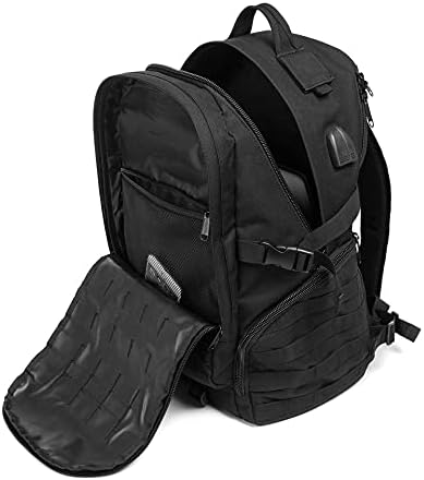 Tactical Travel Backpack Heavy Duty Hiking Laptop Daypack Durable Quality Military Molle Army Lockable Assault Pack Large Student Bookbag Outdoor Traveling Rucksack Black