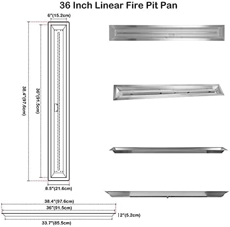 Stanbroil 36 by 6-Inch Drop-in Linear Fire Pit Burner 304 Stainless Steel Natural &amp Propane Gas Firepit Insert for Fire Pit Table Indoor Outdoor 65000 BTU Max