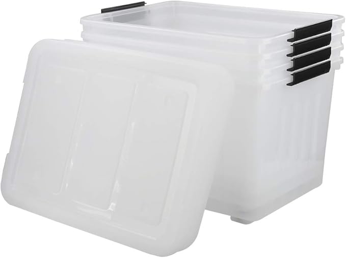 70 L Clear Plastic Large Storage Box with Wheels Set of 4 LargeLatch Plastic Box for Storage