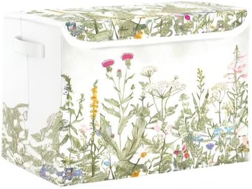 Kigai Collapsible Herbal Wildflowers Storage Basket with Lids and HandlesStorage Bins for Shelves Closet BedroomOffice Storage
