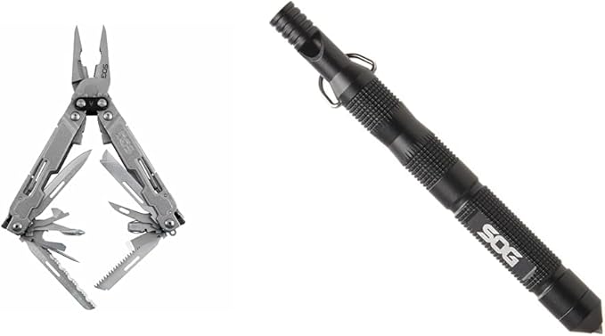 SOG PowerAccess Deluxe Multi-Tool - 21 Stainless Steel Specialty Tools Compound Leverage Pliers Nylon Sheath &amp Flint Survival &amp Defense Tool Safety Whistle