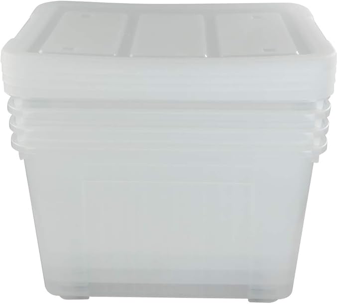 Kekow 70 L Clear Large Storage Box Plastic Latch Box with Wheels 4-Pack