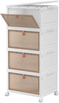 4 Tier Plastic Storage Bins with Lid 28QT - Stackable Wheeled Collapsible Storage Containers for Living Room Office Dorm