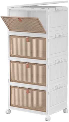 4 Tier Plastic Storage Bins with Lid 28QT - Stackable Wheeled Collapsible Storage Containers for Living Room Office Dorm