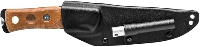 Tops Knives Fieldcraft by Brothers of Bushcraft Full Tang Fixed Blade- Black Traction Coating Finish- Black Kydex Sheath w/Rotating Spring Steel Clip (Tan Canvas Micarta Handle)