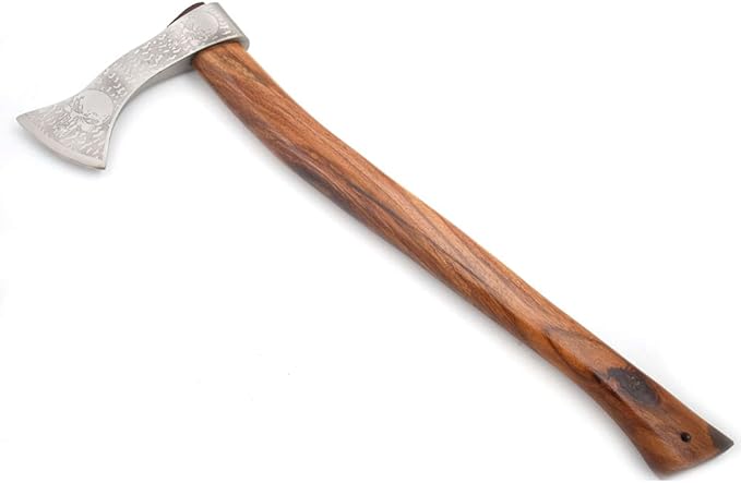 Hand Forged Viking Bearded Axe – 1075 High Carbon Steel Handmade Medieval Style Camping &amp Hunting Axe with Ash Wood Handle and Leather Sheath (Mean Skull)