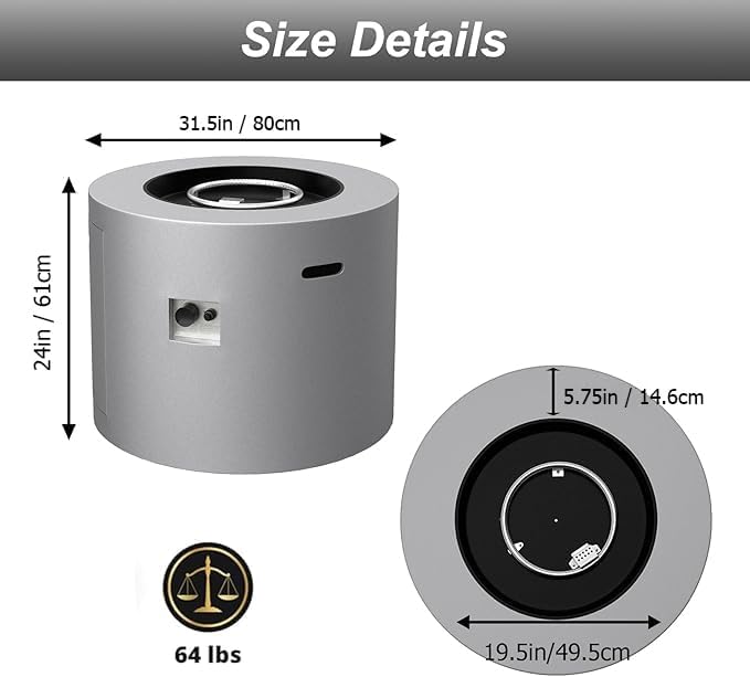 32 Smokeless Propane Fire Pit Table w/Lid Alloy Steel Round Outdoor Patio Firepit Table 50000 BTUs Lava Rocks Weatherproof Cover CSA Safety Certified for Wooden Deck Backyard and Pool