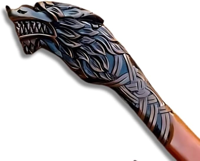 Handmade Tomahawk Bearded Axe Wolf Shaped Carved Rosewood Handle Antique Viking Gift Axe Viking Battle Axe Real Collectible Axe