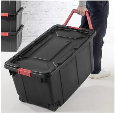 40 Gallon Wheeled Industrial Tote Plastic Set of 2 (Black)