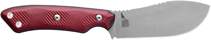 Tops Knives Camp Creek Fire Edition Full Tang Fixed Blade- Tumble Finish Blade Finish- Black Leather Sheath w/Dangler (Red/Black G10 Handle)
