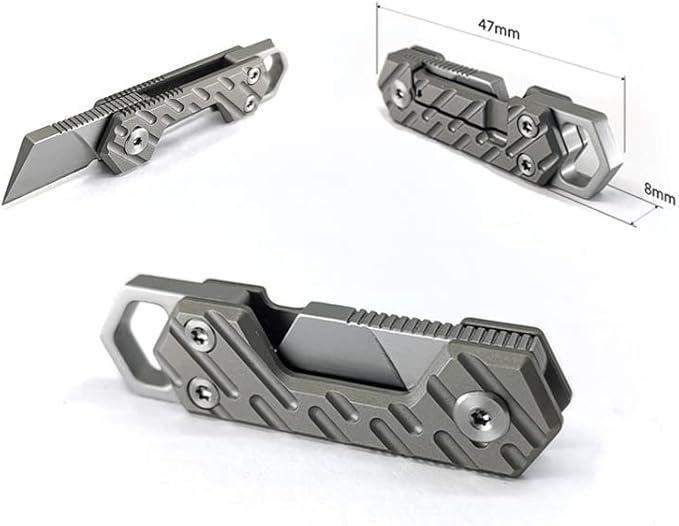VLKN Micro Titanium Folding Knife - Ultra-Lightweight Compact EDC Utility Knife with Grade 5 Titanium Handle &amp AUS-8 Stainless Steel Blade (Silver)