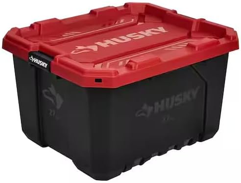 *Husky* 27 Gallon Pro Grip Storage Tote Heavy Duty Container with Red Lid and Black Base Stackable Utility Box