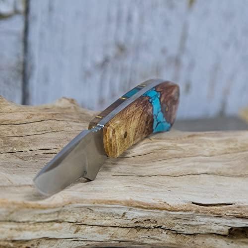WHISKEY BENT HAT CO. Mini Skinner 440 Steel Fixed Blade Knife w/Leather Sheath (Turquoise River)