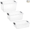 Superio Clear Storage Boxes with Lid 3 Pack Plastic Container Bins for Organizing Stackable Crates BPA Free Non Toxic Odor Free Organizers for Home Office School and Dorm (22.7 36 and 49 Qt)