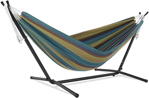 450lbs Capacity Double Hammock Adjustable Hammock Bed with 9ft Heavy Duty Steel Stand Includes Portable Carrying Case Easy Set up