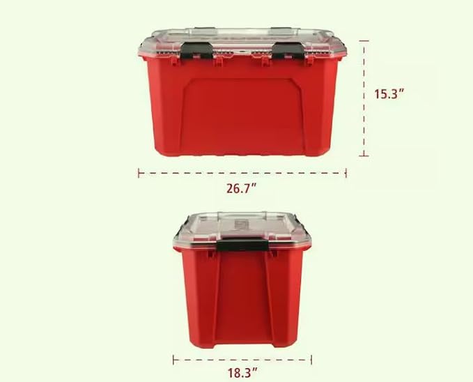Professional Heavy Duty Waterproof Stackable Plastic Storage Container with Hinged Lid in Red (20 Gallons)